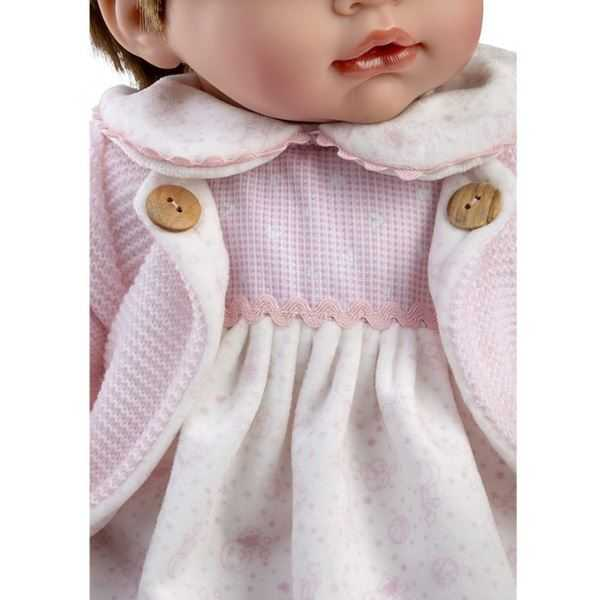 muÑeca anita, vestido blanco y rosa con chaqueta