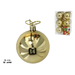 caja 12 bolas de navidad brillo oro 6cm (gerimport - 8430540499705)