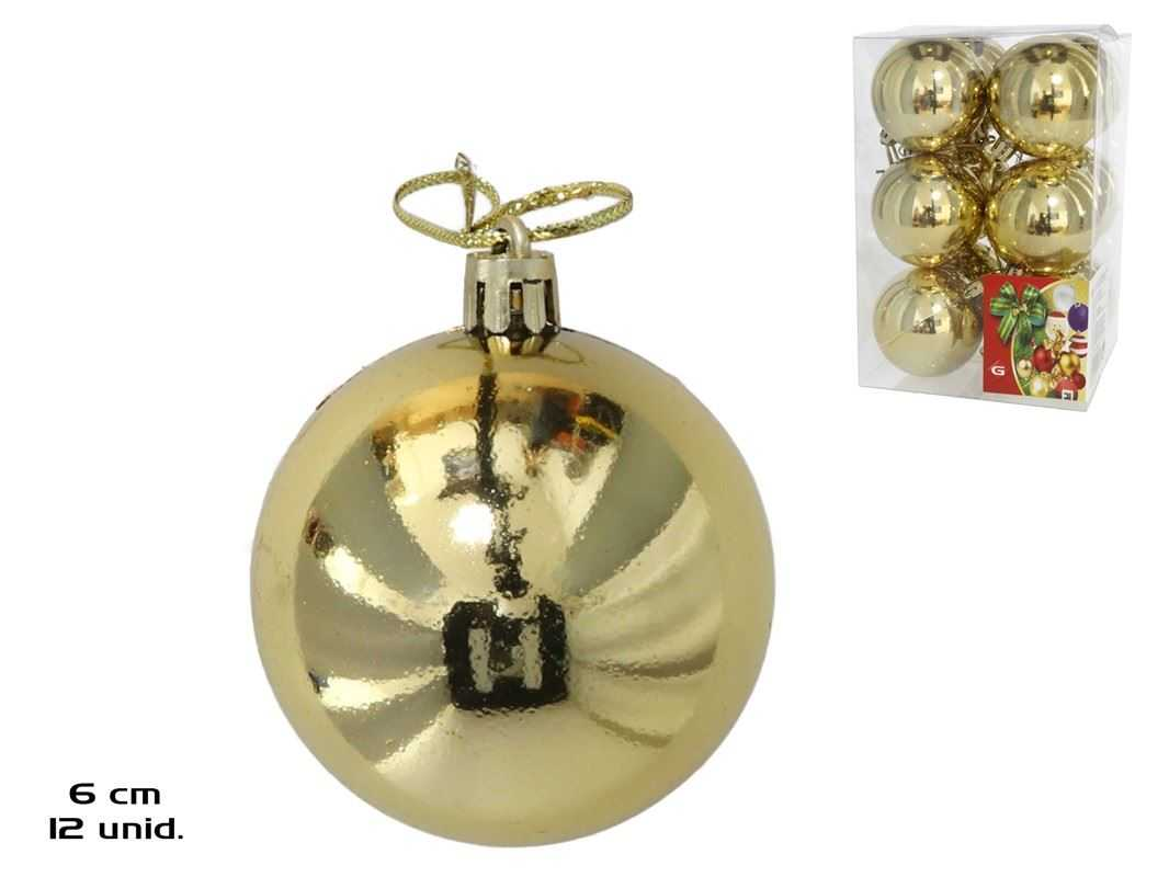 caja 12 bolas de navidad brillo oro 6cm (gerimport - 8430540499705)
