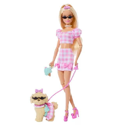 barbie twinning look muÑeca rubia con perro (mattel - jfp36)