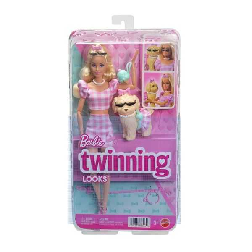 barbie twinning look muÑeca rubia con perro (mattel - jfp36)
