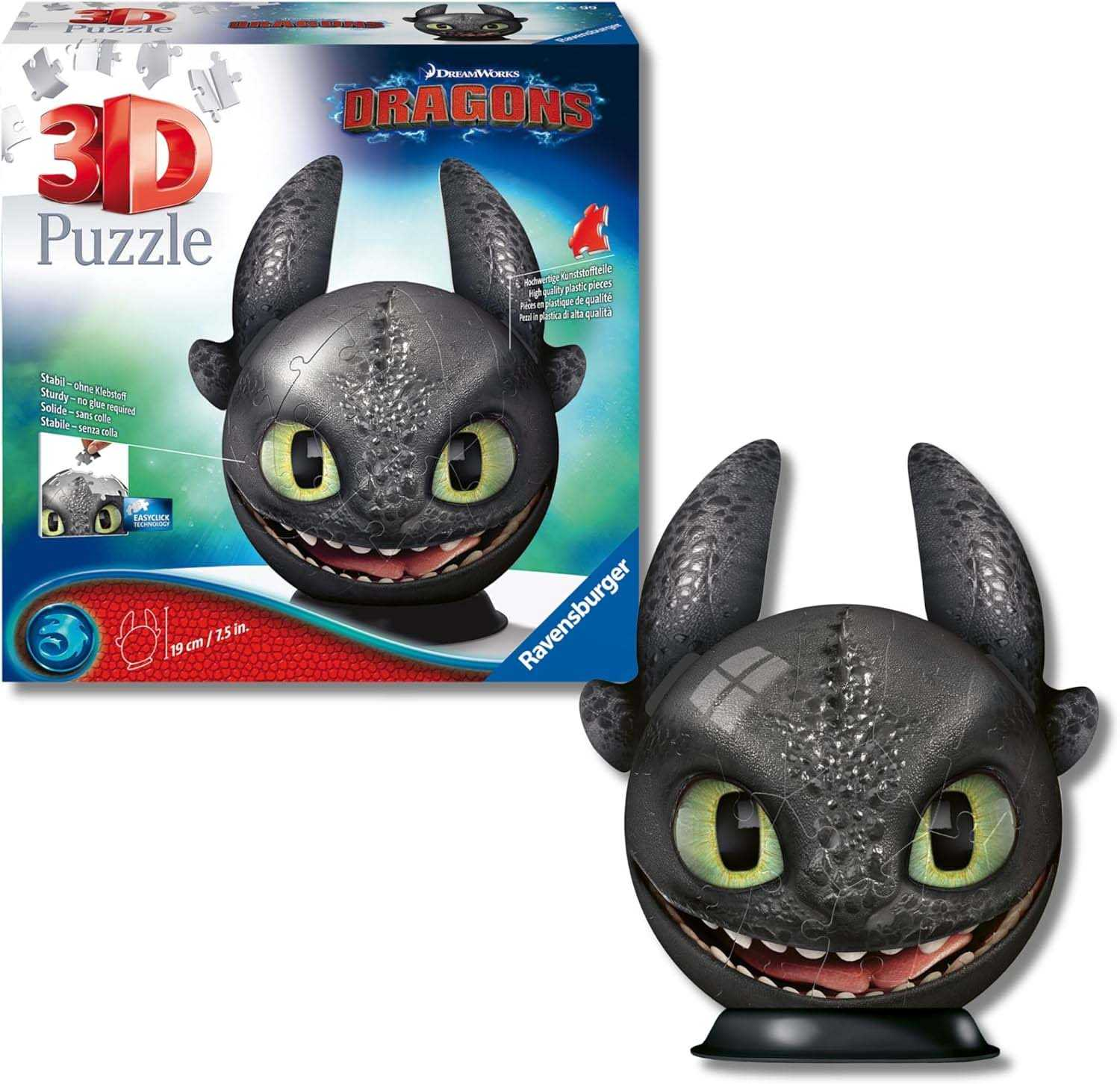 puzzle ball 3d 72 pzas dragones movie desdentado con orejas (ravensburger - 11145)