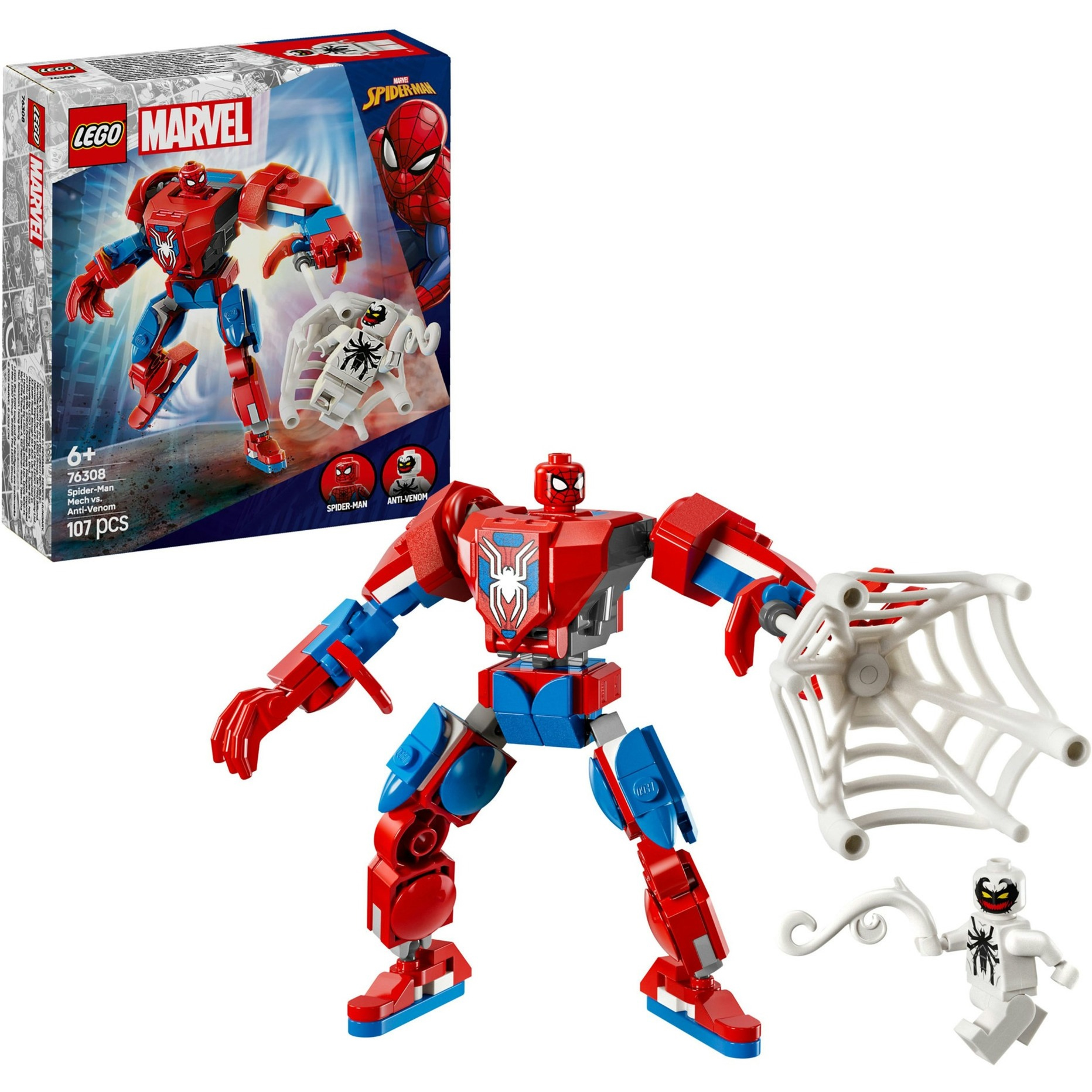 lego marvel armadura robotica de spiderman vs el anti-venom (76308)