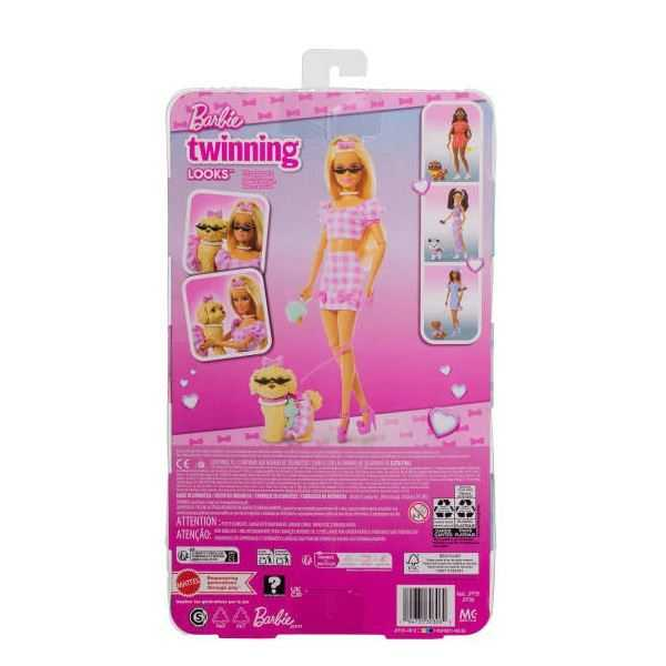 barbie twinning look muÑeca rubia con perro (mattel - jfp36)