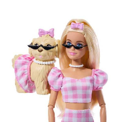 barbie twinning look muÑeca rubia con perro (mattel - jfp36)