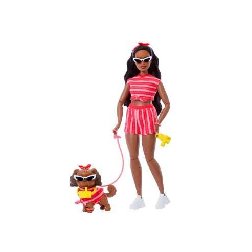 barbie twinning look muÑeca afroamericana con perro (mattel - jfp37)