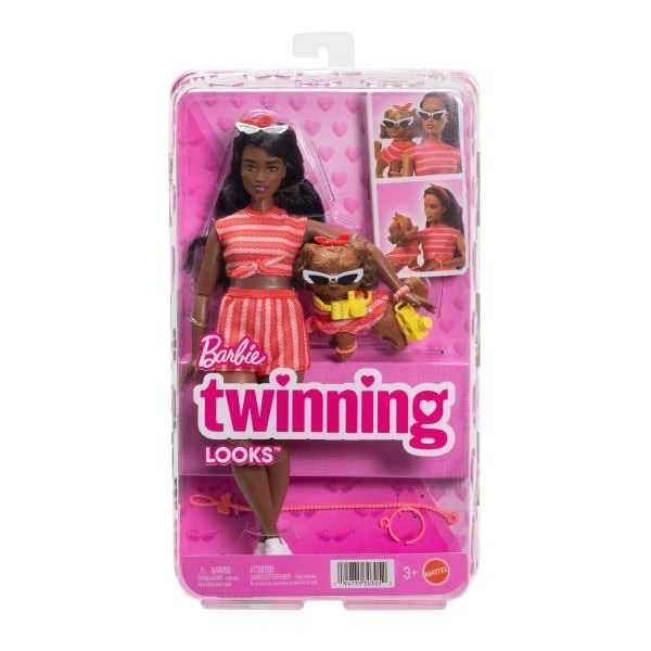 barbie twinning look muÑeca afroamericana con perro (mattel - jfp37)