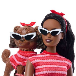 barbie twinning look muÑeca afroamericana con perro (mattel - jfp37)