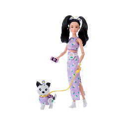barbie twinning look muÑeca asiatica con perro (mattel - jfp39)