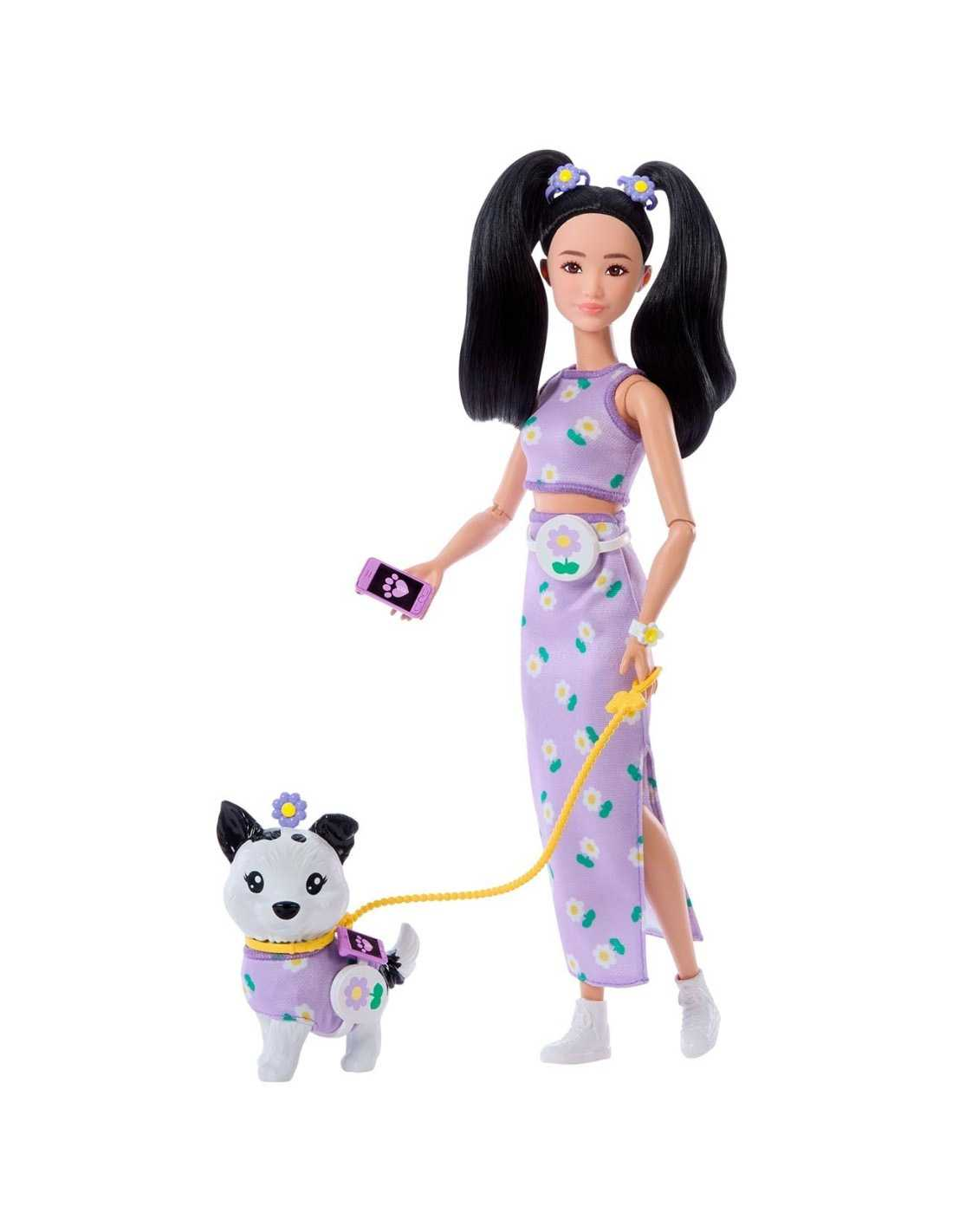 barbie twinning look muÑeca asiatica con perro (mattel - jfp39)
