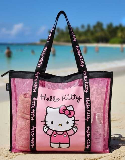 hello kitty bolso playa rejilla 69x39 cm (new import  licencias- nw1543)