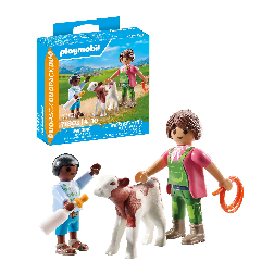 playmobil granjera con ternero (71803)