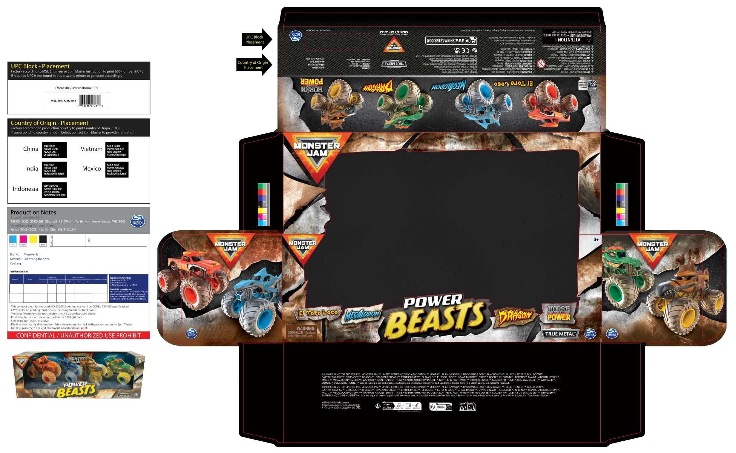monster jam surtido die cast 1:64 pack 4 (spin master - 6053860)