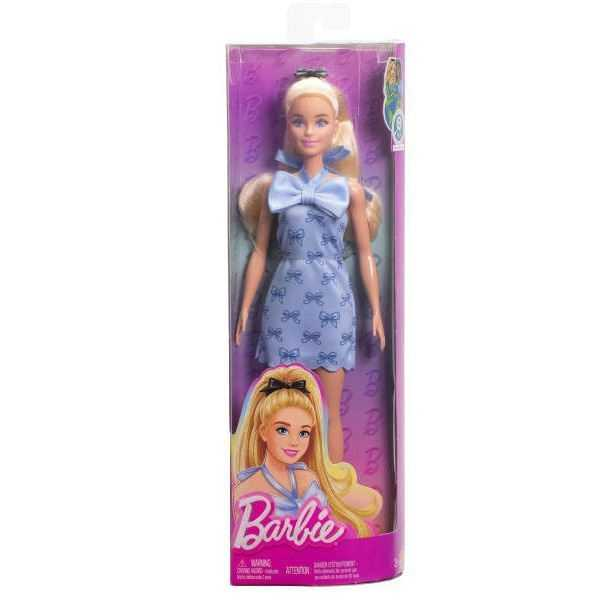 barbie fashionista rubia traje lazo azul (mattel - hyt93)