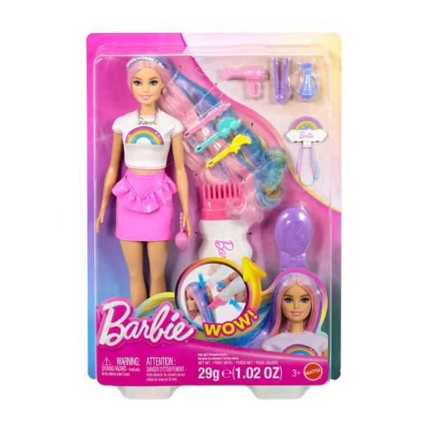 barbie muÑeca rubia pelo arcoiris y accesorios (mattel - jjp07)
