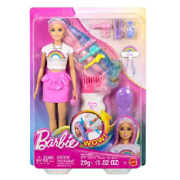 barbie muÑeca rubia pelo arcoiris y accesorios (mattel - jjp07)