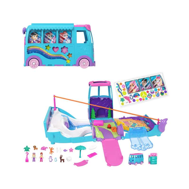 polly pocket aventura animal estuche furgoneta (mattel - jcc22)