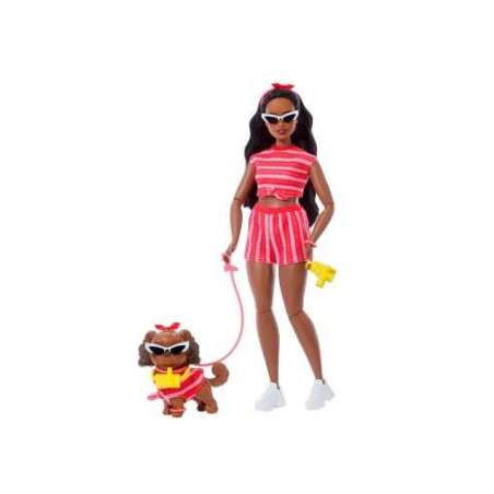 barbie twinning look muÑeca afroamericana con perro (mattel - jfp37)