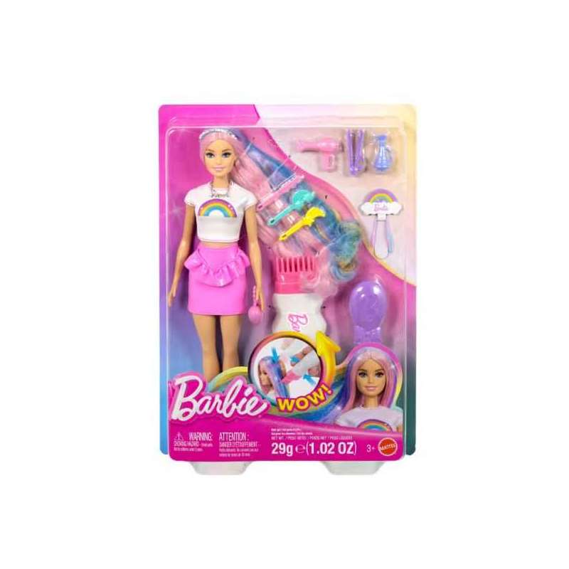 barbie muÑeca rubia pelo arcoiris y accesorios (mattel - jjp07)