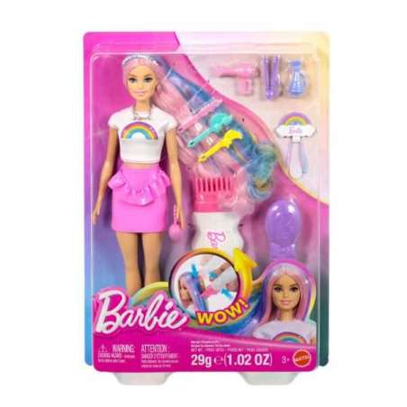 barbie muÑeca rubia pelo arcoiris y accesorios (mattel - jjp07)