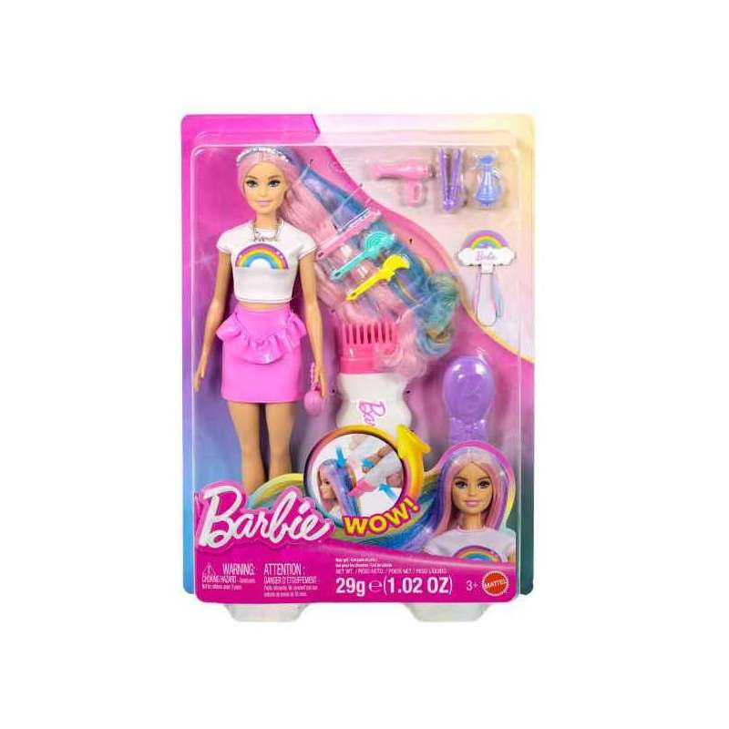 barbie muÑeca rubia pelo arcoiris y accesorios (mattel - jjp07)