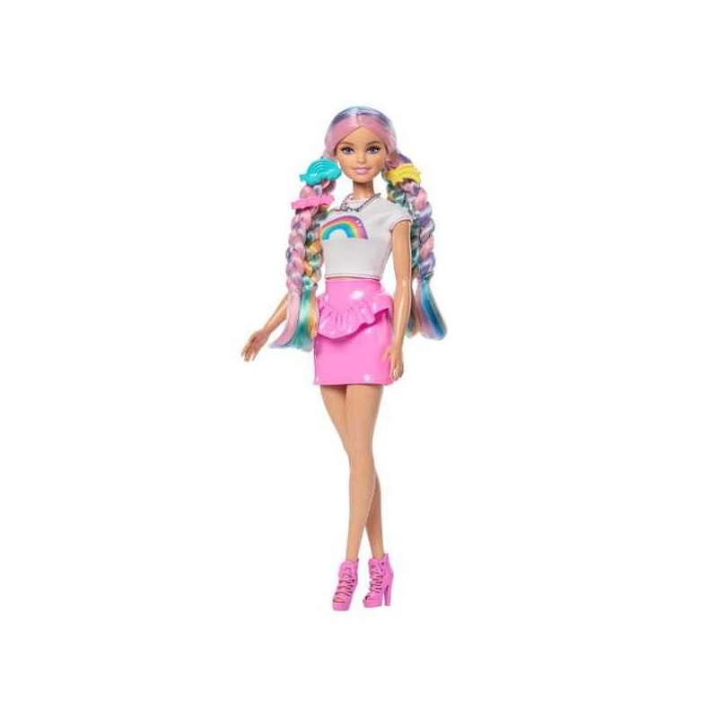 barbie muÑeca rubia pelo arcoiris y accesorios (mattel - jjp07)