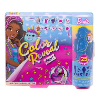 barbie color reveal unicornio, muñeca sorpresa con accesorios de moda, pulsera de juguete y mascota sorpresa (mattel gxv95)
