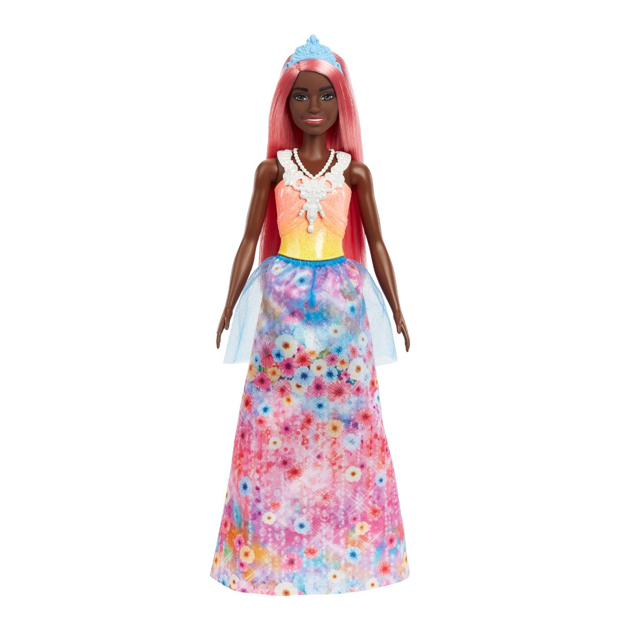 barbie princesa muñeca surtida con falda estampada de flores con tul y corona, juguete +3 años (mattel hgr13)