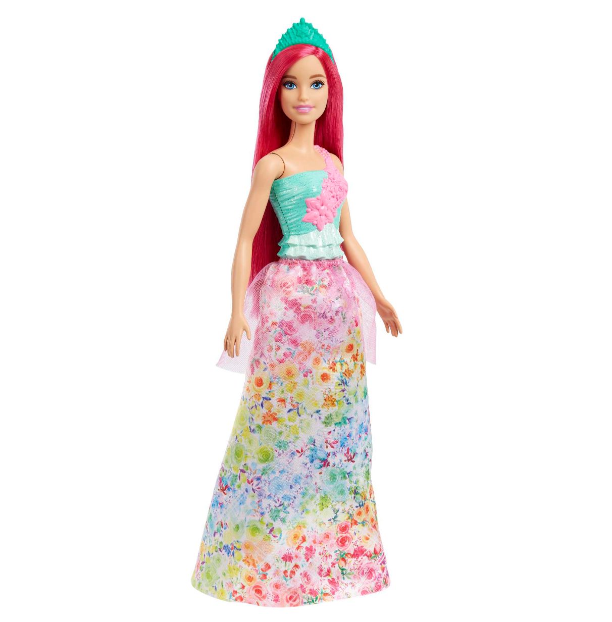 barbie princesa muñeca surtida con falda estampada de flores con tul y corona, juguete +3 años (mattel hgr13)