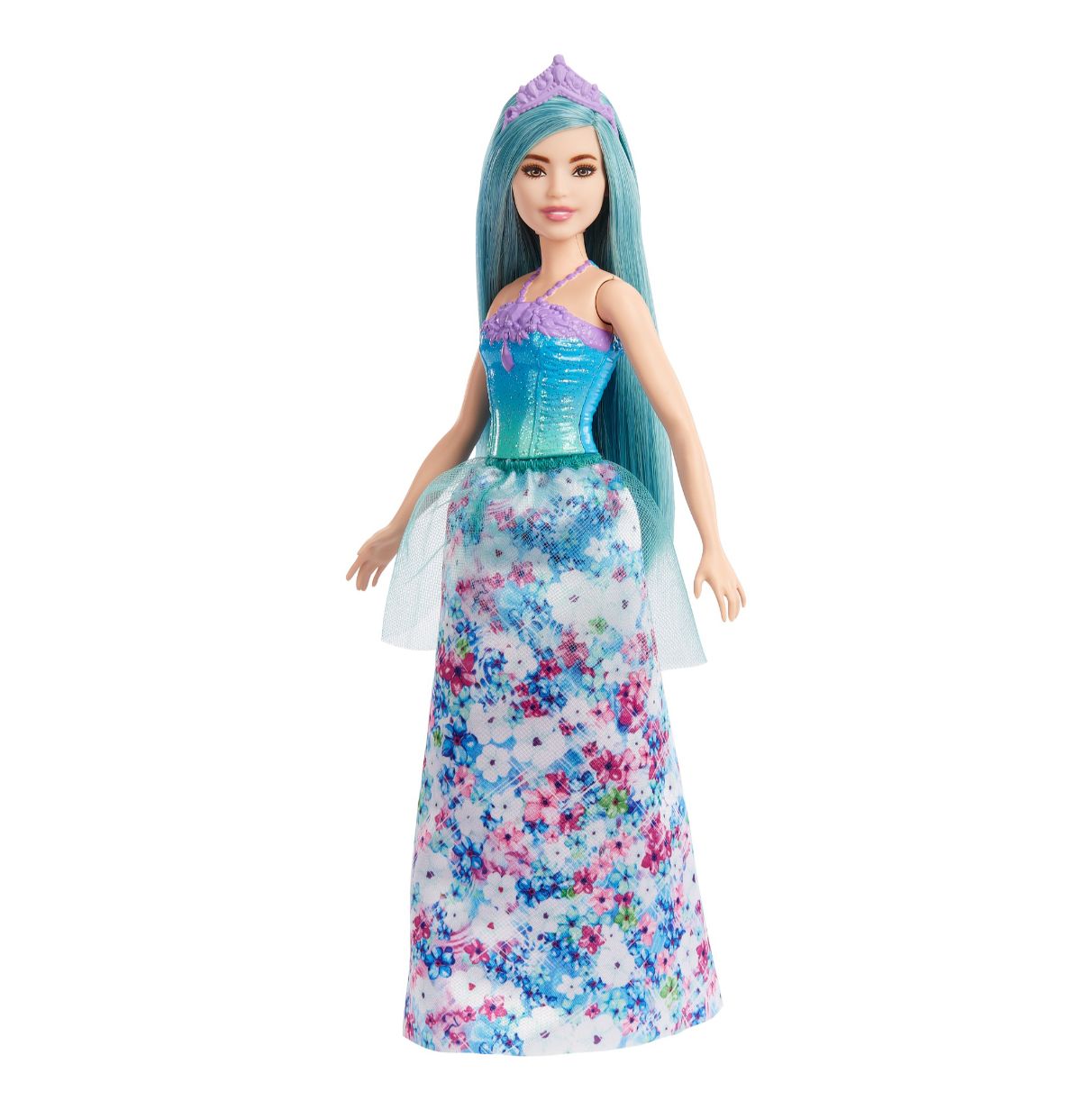 barbie princesa muñeca surtida con falda estampada de flores con tul y corona, juguete +3 años (mattel hgr13)