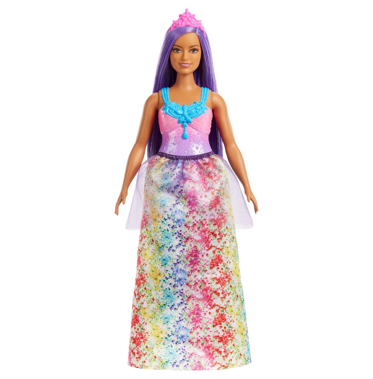 barbie princesa muñeca surtida con falda estampada de flores con tul y corona, juguete +3 años (mattel hgr13)