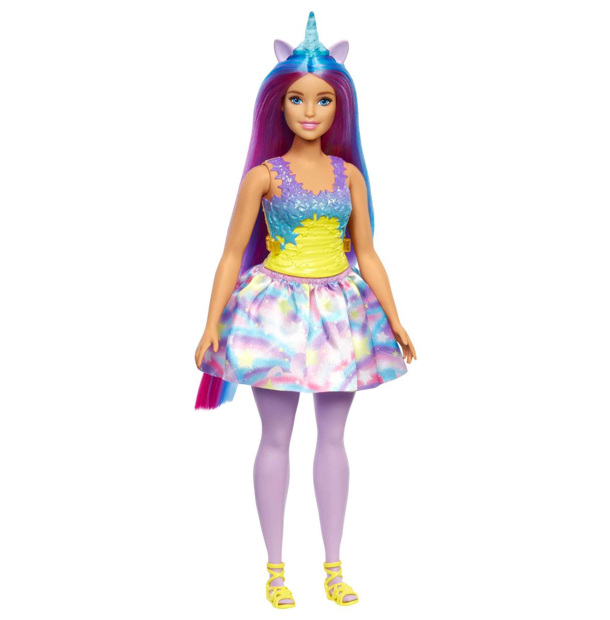 barbie unicornio muñeca surtida con pelo arcoíris, falda y accesorios fantasía, juguete +3 años (mattel hgr18)