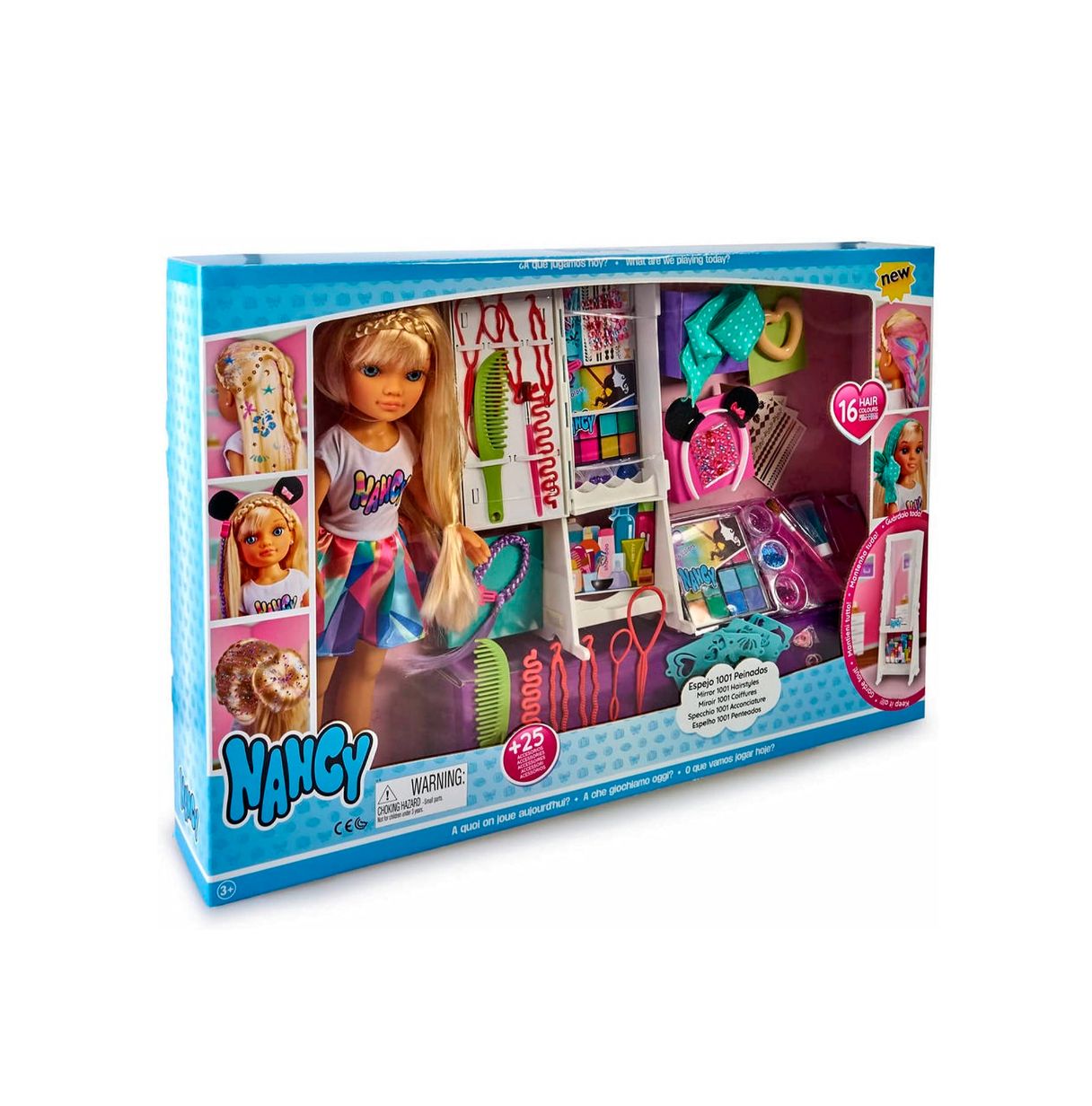 nancy - espejo 1001 peinados, muñeca con un armario lleno accesorios para jugar a hacer peinados divertidos maquillar, juguete p