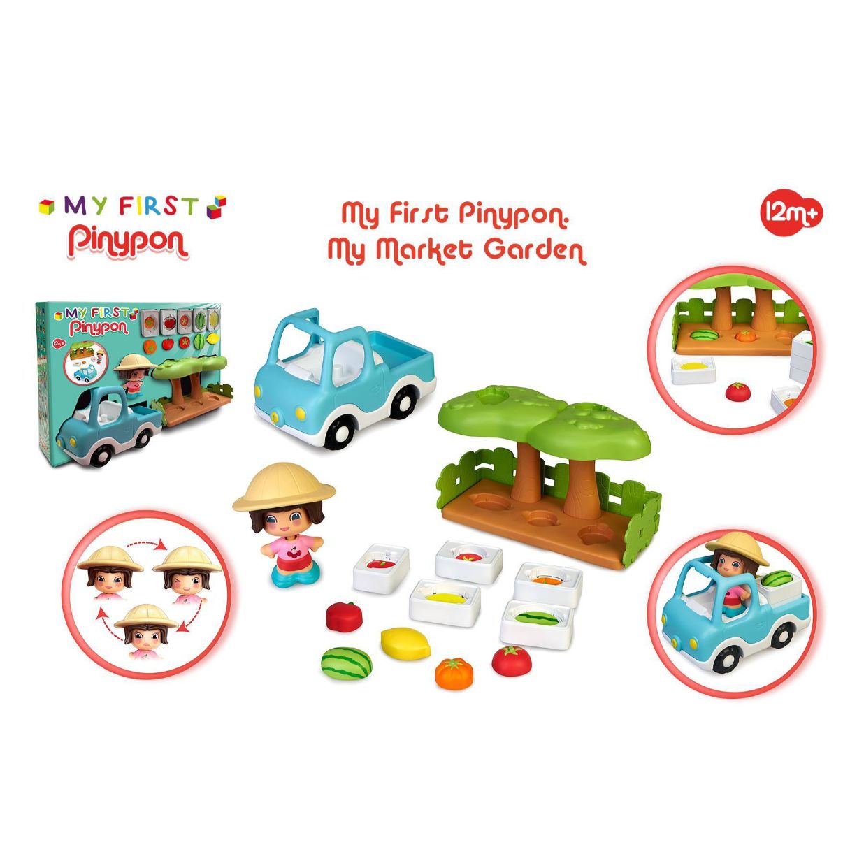 my first pinypon - market garden, huerto pinypon, granja, camioneta, figura grande, piezas encajables y accesorios de juego, fom