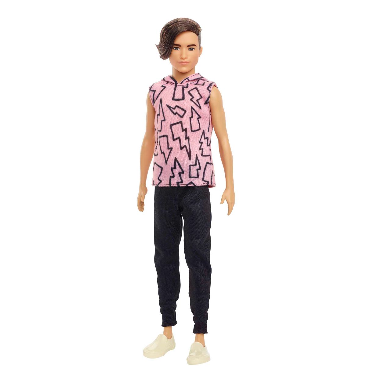 barbie ken fashionista camiseta rayos con pelo enraizado muñeco moreno con pantalones largos, juguete a la moda +3 años (mattel 