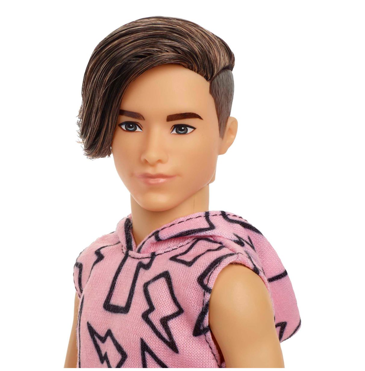 barbie ken fashionista camiseta rayos con pelo enraizado muñeco moreno con pantalones largos, juguete a la moda +3 años (mattel 