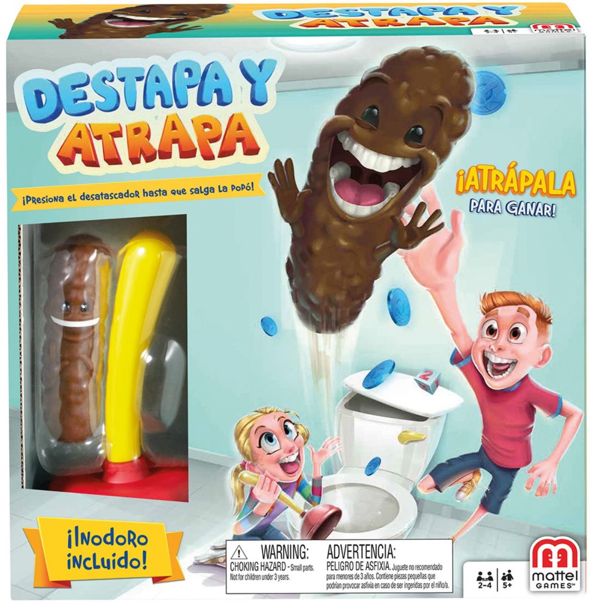 mattel games baño boom, ¡atrapa la caca!, juego de mesa infantil (mattel fww30)