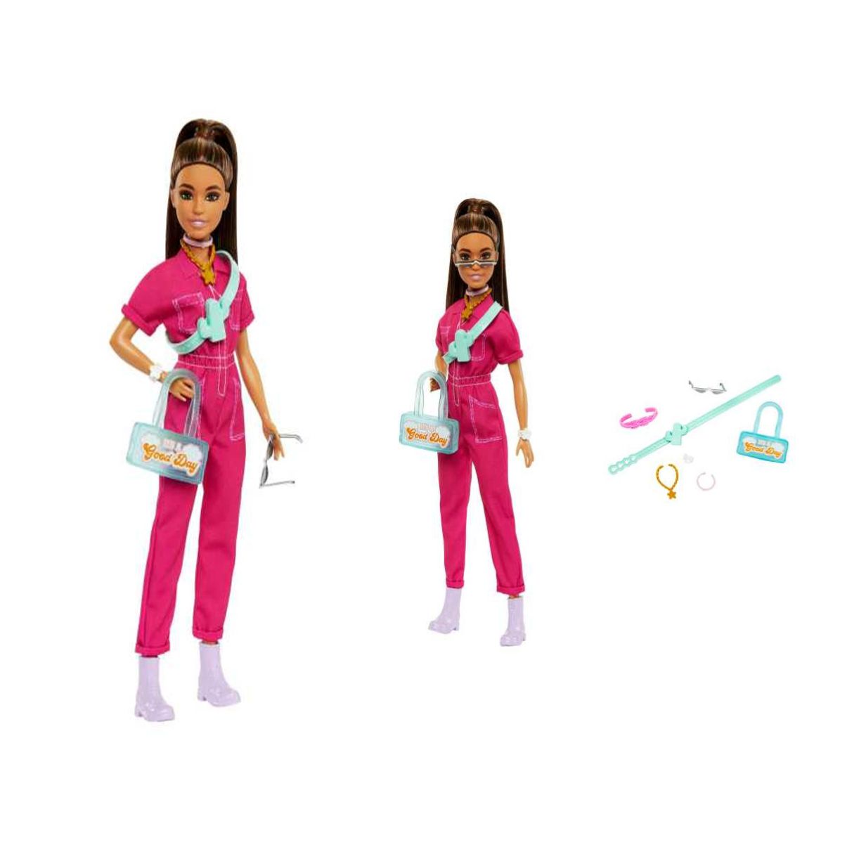 barbie day & play muñeca con mono rosa, conjunto de moda, juguete +3 años (mattel hpl76)