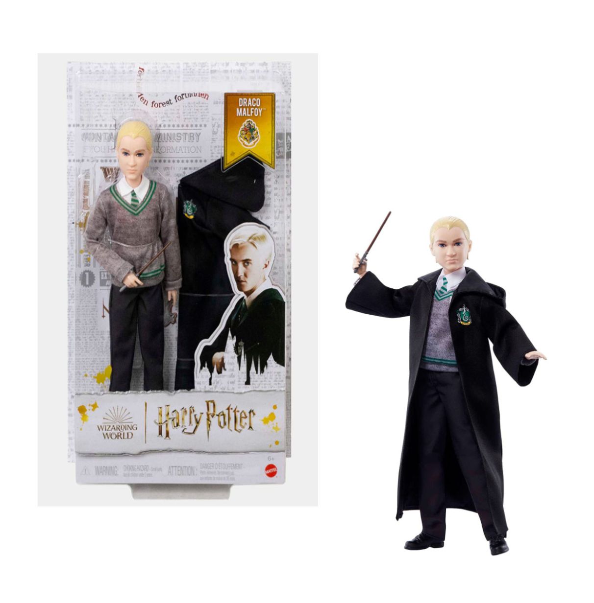
harry potter draco malfoy muñeco articulado con capa y varita(mattel hmf35)