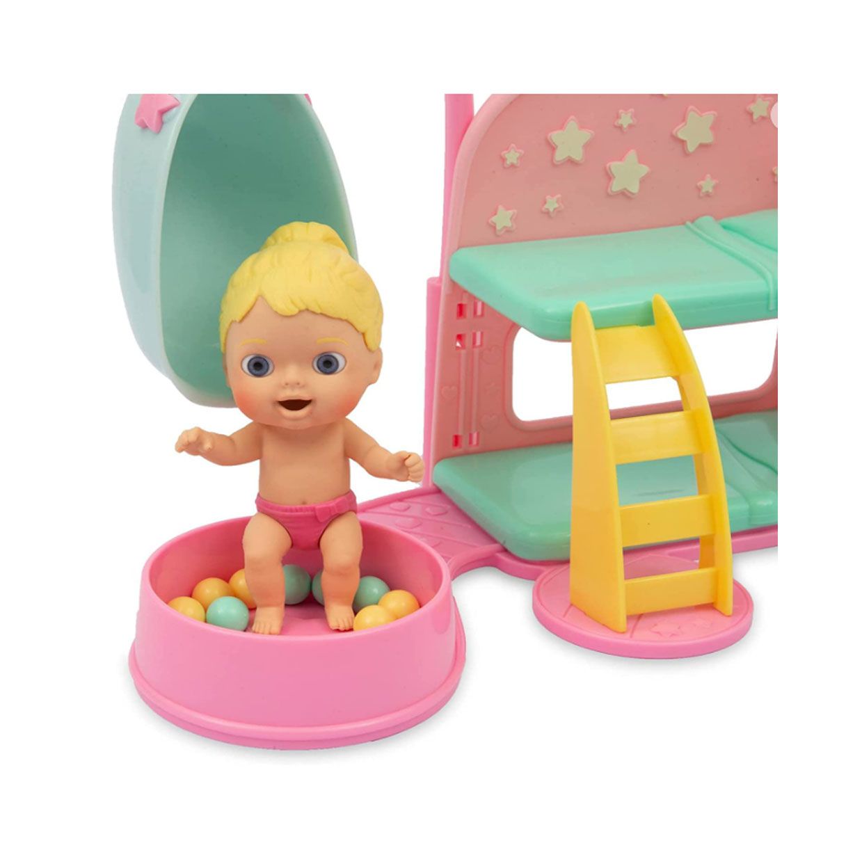 cicciobello - amiccici dream time, set de juguete con un muñeco bebé pequeño y blandito, con una camita y varios accesorios, y u