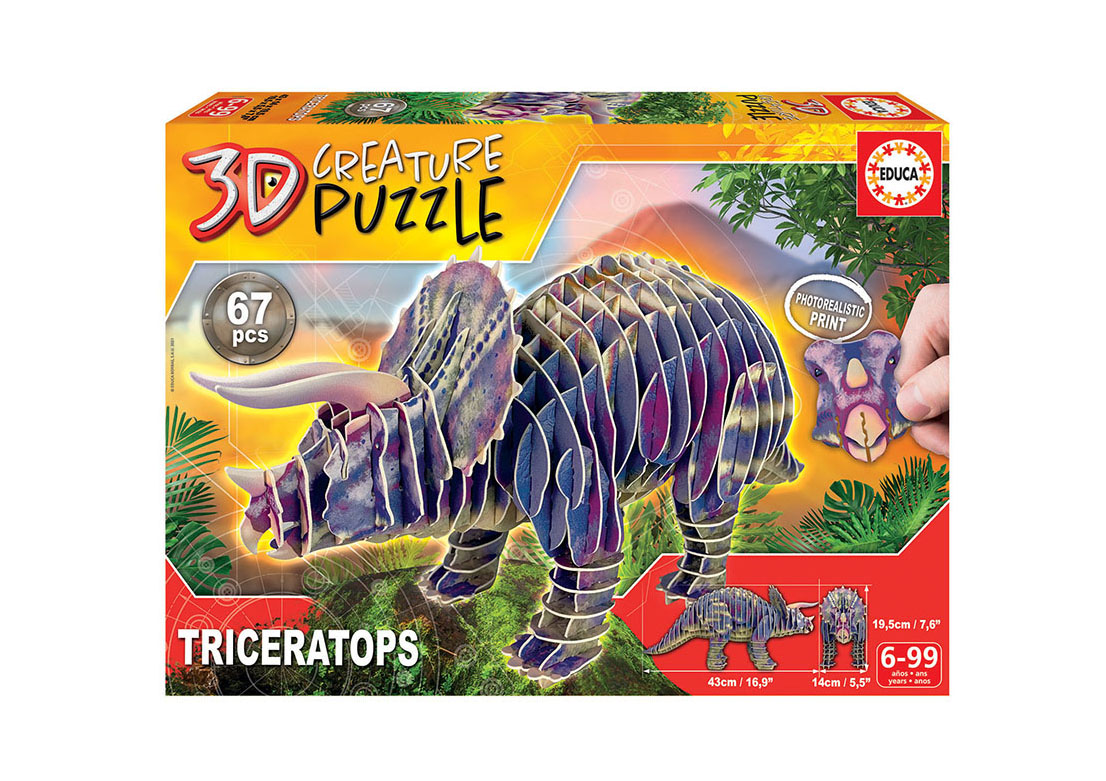 puzzle creature 3d 67 pzas triceratops (educa -19183)