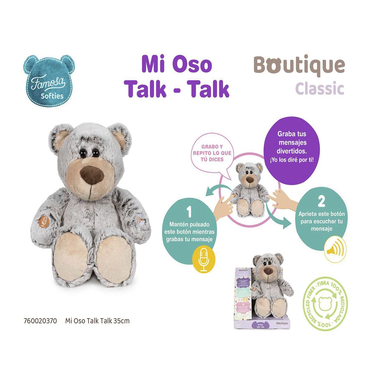 peluche boutique my talking teddy bear (famosa - 760020370)