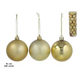 set 36 bolas tubo motley oro 6cm (gerimport - 8430540588898)