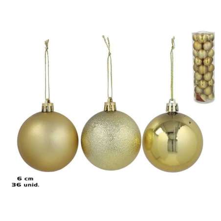 set 36 bolas tubo motley oro 6cm (gerimport - 8430540588898)