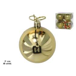 caja 8 bolas de navidad brillo oro 7 cm (gerimport - 8430540499767)