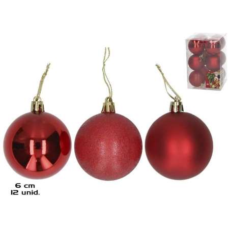 set 12 bolas de navidad rojas 6 cm 3 surtidas (gerimport - 8430540109123)
