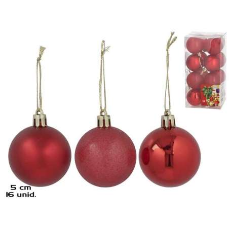 set 16 bolas de navidad rojo 5cm 3 surtidas (gerimport - 8430540109109)