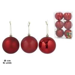 caja 6 bolas de navidad rojas 8cm 3 surtidas (gerimport - 8430540355193)