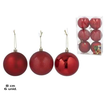 caja 6 bolas de navidad rojas 8cm 3 surtidas (gerimport - 8430540355193)