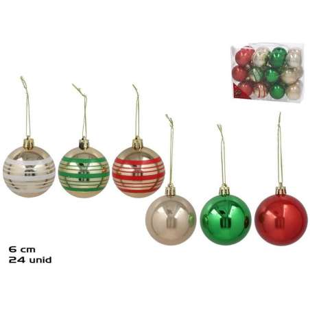 maletin x24 bolas sam oro-rojo-verde 6 cm (gerimport - 8445393354811)